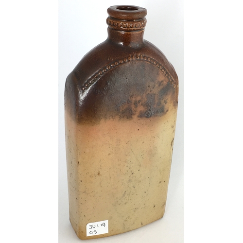 578 - HOLBORN SPIRIT FLASK. 7.25ins tall. T.t, variating browns salt glaze, flattened rectangular flask, r... 