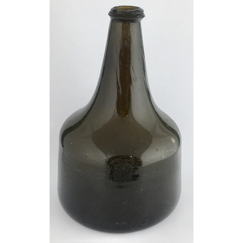 600 - ENGLISH LONG NECKED MALLET BOTTLE. 7.7ins tall, Black/ dark green glass. Another chunky v-shaped str... 