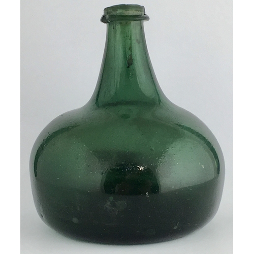 601 - EUROPEAN SQUAT SMALL SIZE ONION BOTTLE. 4.9ins tall, stunning turquoisey coloured glass. Applied wav... 