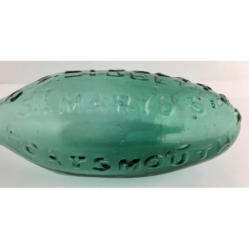 624 - PORTSMOUTH HAMILTON. 8ins long. Extremely deep aqua/ turquoise glass - an extraordinary colour. Embo... 