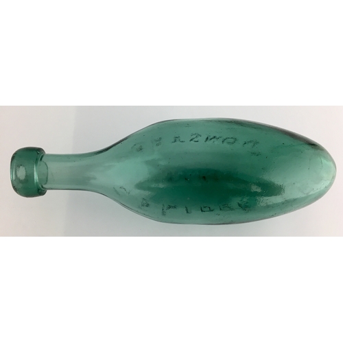 624 - PORTSMOUTH HAMILTON. 8ins long. Extremely deep aqua/ turquoise glass - an extraordinary colour. Embo... 