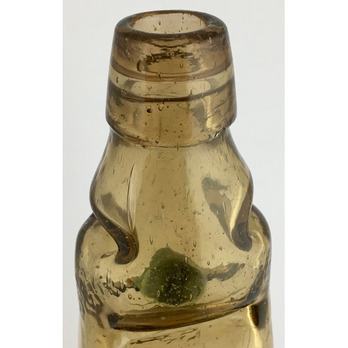 629 - SOUTH HANTS CODD BOTTLE. 9ins tall. Smokey light amber almost peachy coloured glass, 10oz codd, two ... 