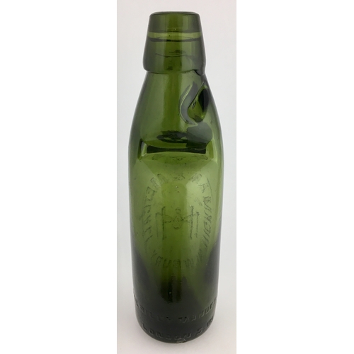 634 - NEWBURY CODD BOTTLE. 9ins tall. Green glass 10oz codd bottle, two neck retaining lugs. Very heavily ... 