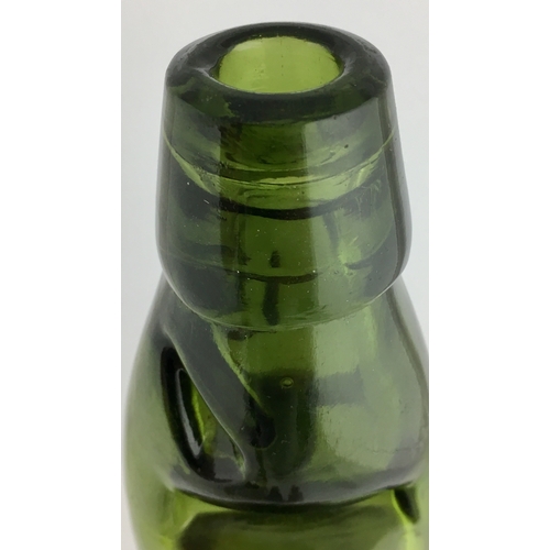 634 - NEWBURY CODD BOTTLE. 9ins tall. Green glass 10oz codd bottle, two neck retaining lugs. Very heavily ... 