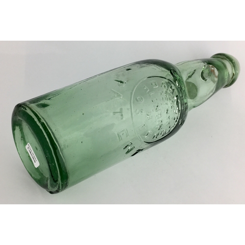 636 - PATENT CODDS 6 BOTTLE. 8.5ins tall. Deep aqua glass, 2 neck retaining lugs, mushroom blob lip with i... 