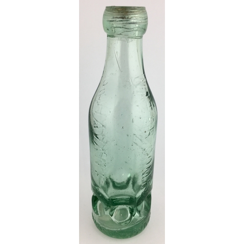 638 - HAVANT EDWARDS SCREW PATENT BOTTLE. 8.5ins tall. Aqua glass, with 6 indents near base. Applied blob ... 