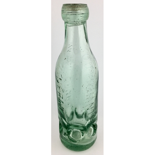 638 - HAVANT EDWARDS SCREW PATENT BOTTLE. 8.5ins tall. Aqua glass, with 6 indents near base. Applied blob ... 