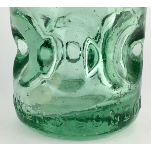 638 - HAVANT EDWARDS SCREW PATENT BOTTLE. 8.5ins tall. Aqua glass, with 6 indents near base. Applied blob ... 