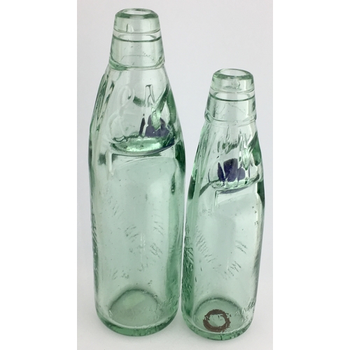 639 - WINCHESTER & ANDOVER CODD BOTTLE DUO. Tallest 9ins. Aqua glass 10oz & 6oz codds, two neck retaining ... 