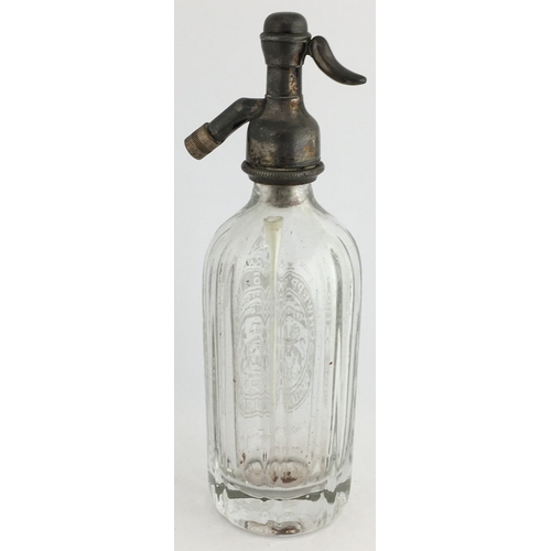 640 - SCHWEPPES MINIATURE SODA SYPHON. 6.25ins tall to top of trigger. Clear glass, vertical facets, etche... 