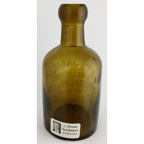 647 - GT YARMOUTH SELTZER BOTTLE. 6.25ins tall. Dark amber glass, heavily embossed F.W. JAMES / EXCELSIOR/... 