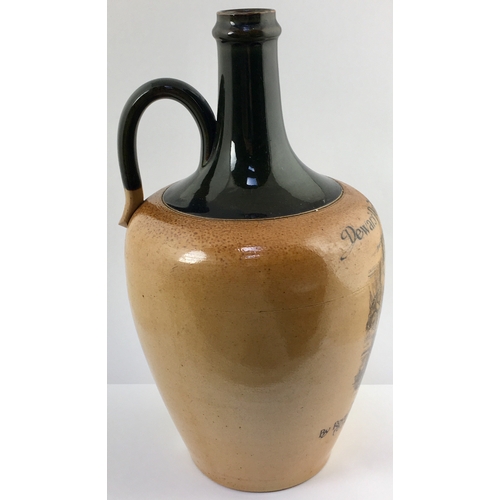 649 - DEWARS PERTH WHISKY JUG. 12ins tall, tapering body, rear handle, green neck & shoulders, lower mid b... 