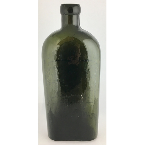 657 - WARNERS SAFE CURE FRANKFURT BOTTLE. 9.25ins tall. One pint, dark green glass, sloping shoulders, sho... 