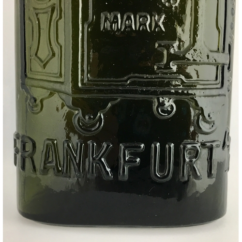 657 - WARNERS SAFE CURE FRANKFURT BOTTLE. 9.25ins tall. One pint, dark green glass, sloping shoulders, sho... 