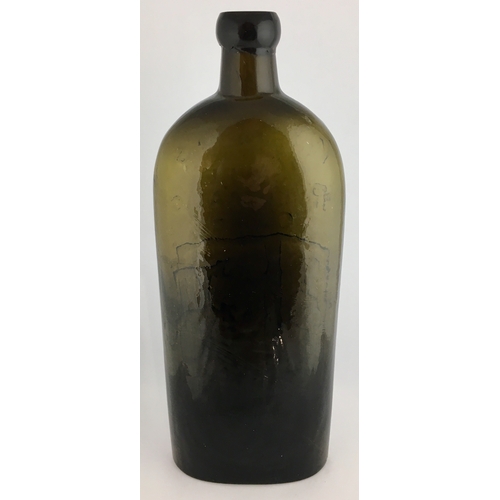 658 - WARNERS SAFE RHEUMATIC CURE BOTTLE. 9.5ins tall. One pint, olive amber glass, sloping shoulders, sho... 