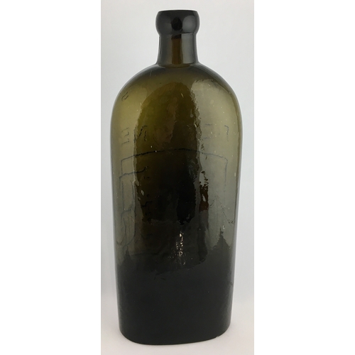 660 - WARNERS SAFE NERVINE BOTTLE. 9.5ins tall. One pint, olive green glass, sloping shoulders, short neck... 