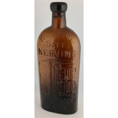 661 - WARNERS SAFE NERVINE BOTTLE. 9.5ins tall. One pint, dark amber glass, sloping shoulder, long neck, q... 