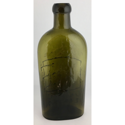 662 - WARNERS SAFE NERVINE BOTTLE. 7.25ins tall. Half pint, olive green glass, sloping shoulders, long nec... 