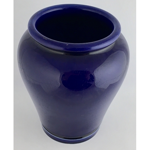 672 - FORTNUM & MASON PHARMACY JAR. 5.5ins tall. Dark blue glaze, tapering jar, wide mouth. Front transfer... 