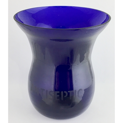 674 - FREEBLOWN PHARMACY JAR. 5.25ins tall. Cobalt blue glass, shapely jar. Front acid etched ANTISEPTIC. ... 