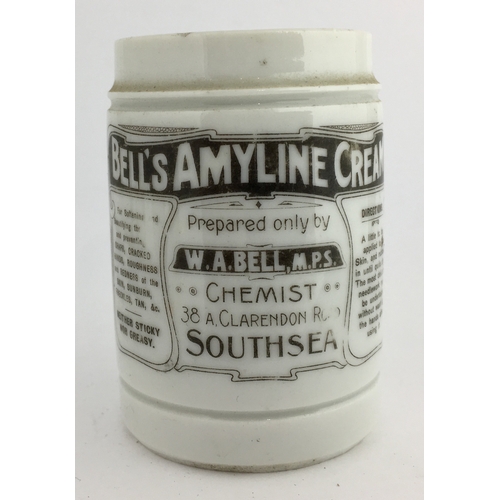 679 - SOUTHSEA BELL’S AMYLINE CREAM OINTMENT POT. 2.5ins tall. Cylindrical shape, black transfer BELL’S AM... 