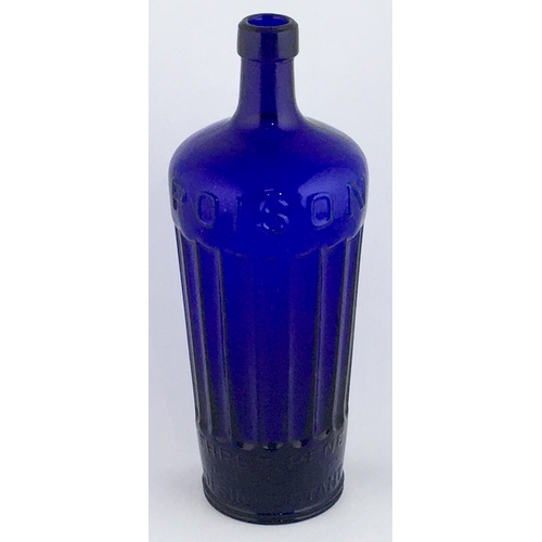 687 - TIPPERS POISON BOTTLE. (DP pg 41) 10.5ins tall. Cylindrical shape, cobalt blue glass, tapering outwa... 