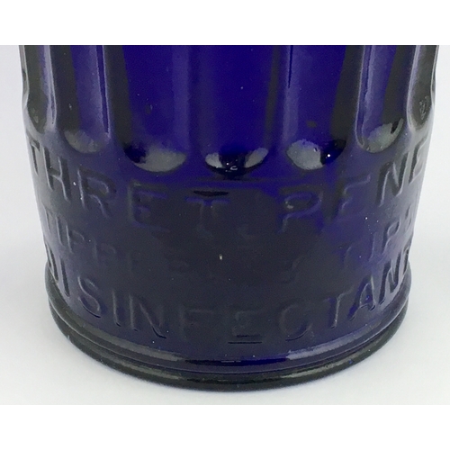 687 - TIPPERS POISON BOTTLE. (DP pg 41) 10.5ins tall. Cylindrical shape, cobalt blue glass, tapering outwa... 