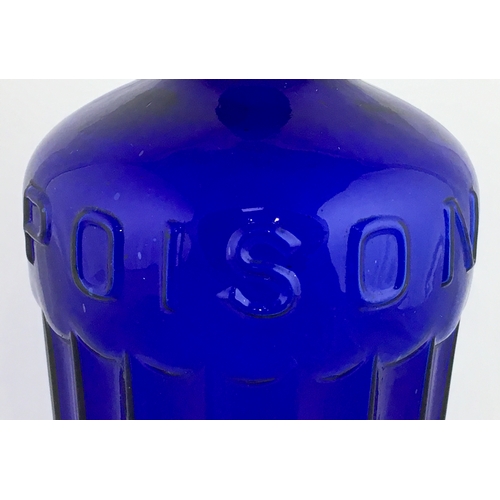 687 - TIPPERS POISON BOTTLE. (DP pg 41) 10.5ins tall. Cylindrical shape, cobalt blue glass, tapering outwa... 