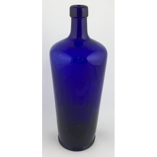 687 - TIPPERS POISON BOTTLE. (DP pg 41) 10.5ins tall. Cylindrical shape, cobalt blue glass, tapering outwa... 