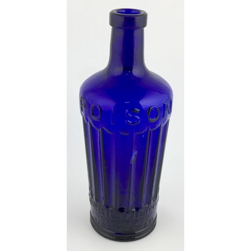 688 - TIPPERS POISON BOTTLE. (DP pg 41) 6.5ins tall - the smallest size. Cylindrical shape, cobalt blue gl... 