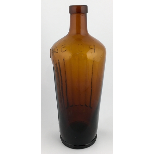 689 - TIPPERS POISON BOTTLE. (DP pg 41) 9ins tall. Cylindrical shape, amber glass, tapering outwards from ... 