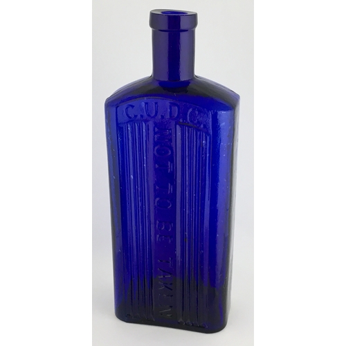 694 - CRAYFORD URBAN DISTRICT COUNCIL RECTANGULAR POISON BOTTLE. 8.75ins tall. 16oz cobalt blue glass, fla... 