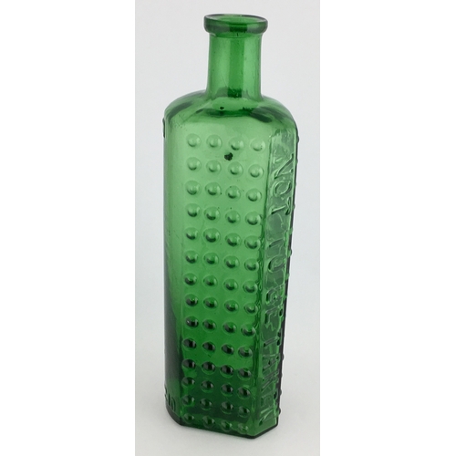 695 - TAYLOR’S PATENT POISON BOTTLE. (DP pg 55) 7ins tall. 8oz green glass, one half is semi circular, oth... 