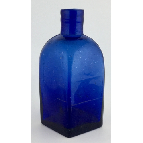 704 - BIRMINGHAM HOSPITAL POISON BOTTLE. 4.25ins tall. Rectangular shape with rounded shoulders, cobalt bl... 