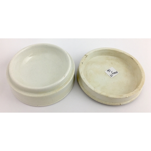 708 - NORTHAMPTON & COVENTRY COLD CREAM POT LID & BASE. (APL pg 465, 5) 3ins diam. Black transfer BLUNT’S/... 