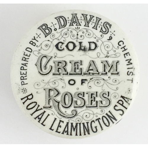 709 - LEAMINGTON SPA COLD CREAM POT LID & BASE. (APL pg 631, 7) 2.5ins diam. Black transfer PREPARED BY B.... 