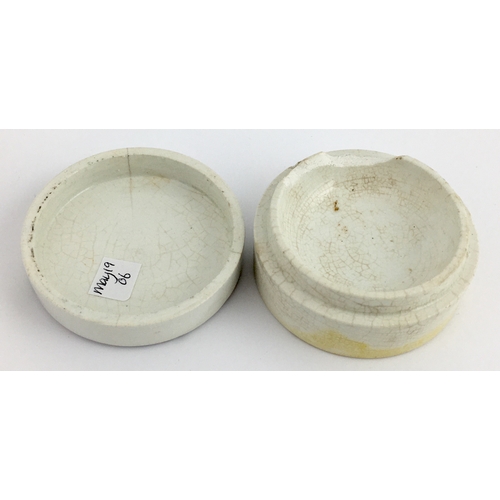 709 - LEAMINGTON SPA COLD CREAM POT LID & BASE. (APL pg 631, 7) 2.5ins diam. Black transfer PREPARED BY B.... 