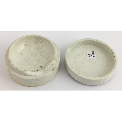 709 - LEAMINGTON SPA COLD CREAM POT LID & BASE. (APL pg 631, 7) 2.5ins diam. Black transfer PREPARED BY B.... 