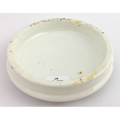 713 - BALE’S MUSHROOM SAVOURY POT LID. 3.25ins diam. Domed lid, brown transfer BALE’S MUSHROOM/ .../ NO PR... 