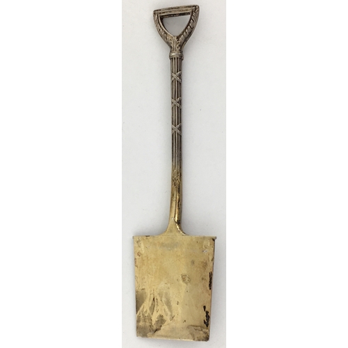 17 - STERLING SILVER PORT SUNLIGHT JUBILEE SHOVEL. 4.25ins long. Dated 1888-1938 spade with reed, ribband... 