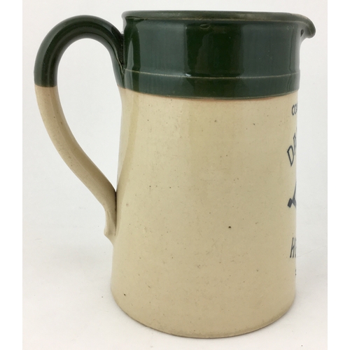 31 - HEREFORD/ DAVIES & CO WATER JUG. 6.4ins tall handled stoneware jug with striking dark green top sect... 