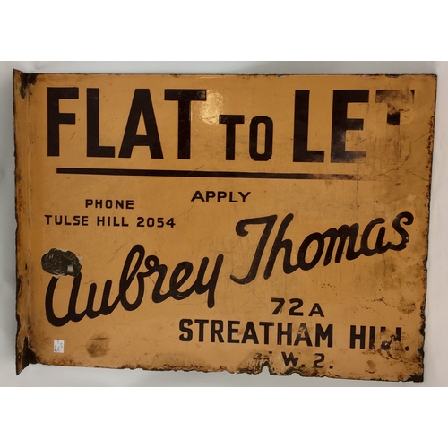 46 - STREATHAM HILL DOUBLE SIDED ENAMEL SIGN. 24 by 18ins. Double sided sign, some rust patches, chipping... 