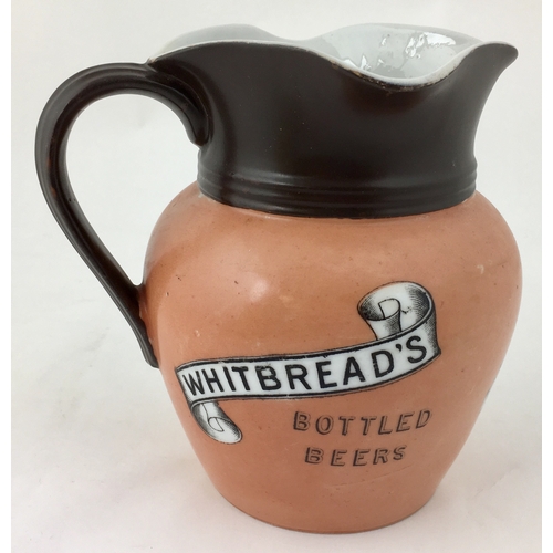 59 - WHITBREAD’S BOTTLED BEERS WATER JUG. 6.1ins tall. Subtly coloured shapely jug, 3 pouring lips, banne... 