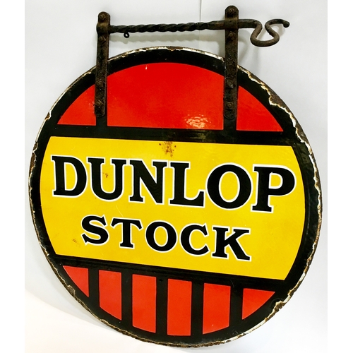 73 - DUNLOP STOCK HANGING ENAMEL SIGN. 26.5ins tall. Circular double sided sign with orginal cast hanging... 