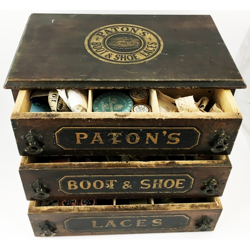 89 - PATON’S PROMOTIONAL BOOT & SHOE LACES ADVERTISING PIECE. 14 by 10.75 by 9ins. Wooden construction, 3... 