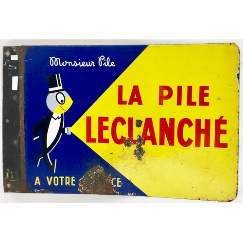 101 - FRENCH MOTORING ENAMEL SIGN. 23 by 15ins. Double sided sign for batteries. Edge folded flat. Some da... 