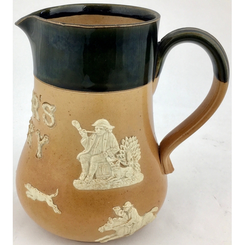 118 - DEWARS WATER JUG.. 6.6ins tall. Sprigged lettering plus classic pictorial sprigs. Doulton Lambeth p.... 