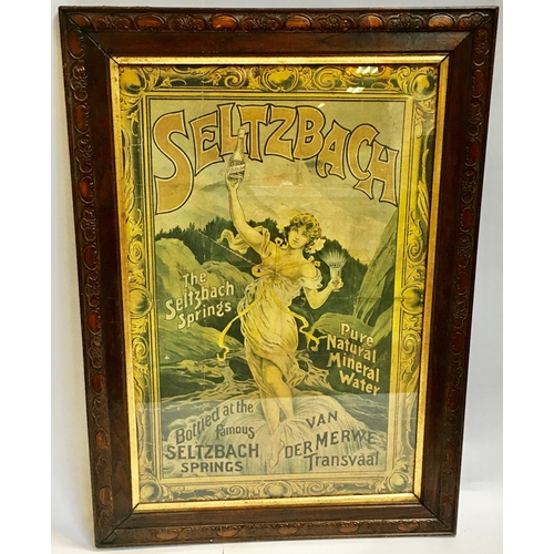 159 - SELTZBACH MINERAL WATER FRAMED SHOWCARD. 20 by 31ins - shown minus frame. Some marks & slight damage... 