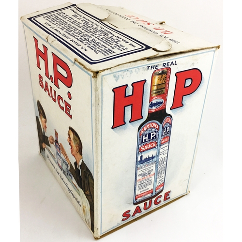 169 - HP SAUCE CARDBOARD BOX. 9 by 8.25 by 6.6ins. Rare schoolboys pictorial. Very good. Can be flatbacked... 