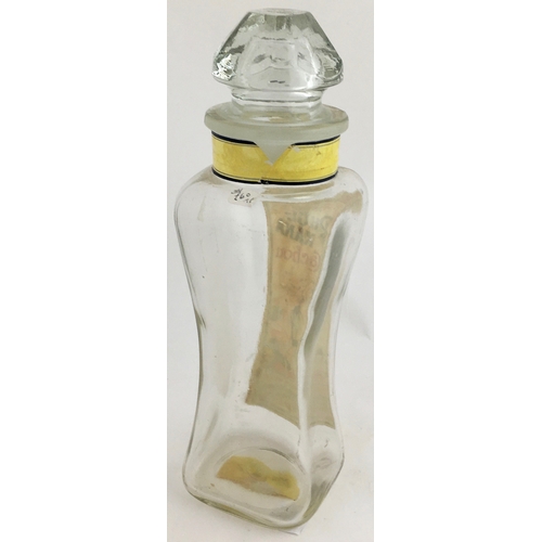 173 - GROSSMITH’S CACHOU LABELLED JAR. 10.8ins tall, waisted facetted clear glass with chunky stopper, mul... 